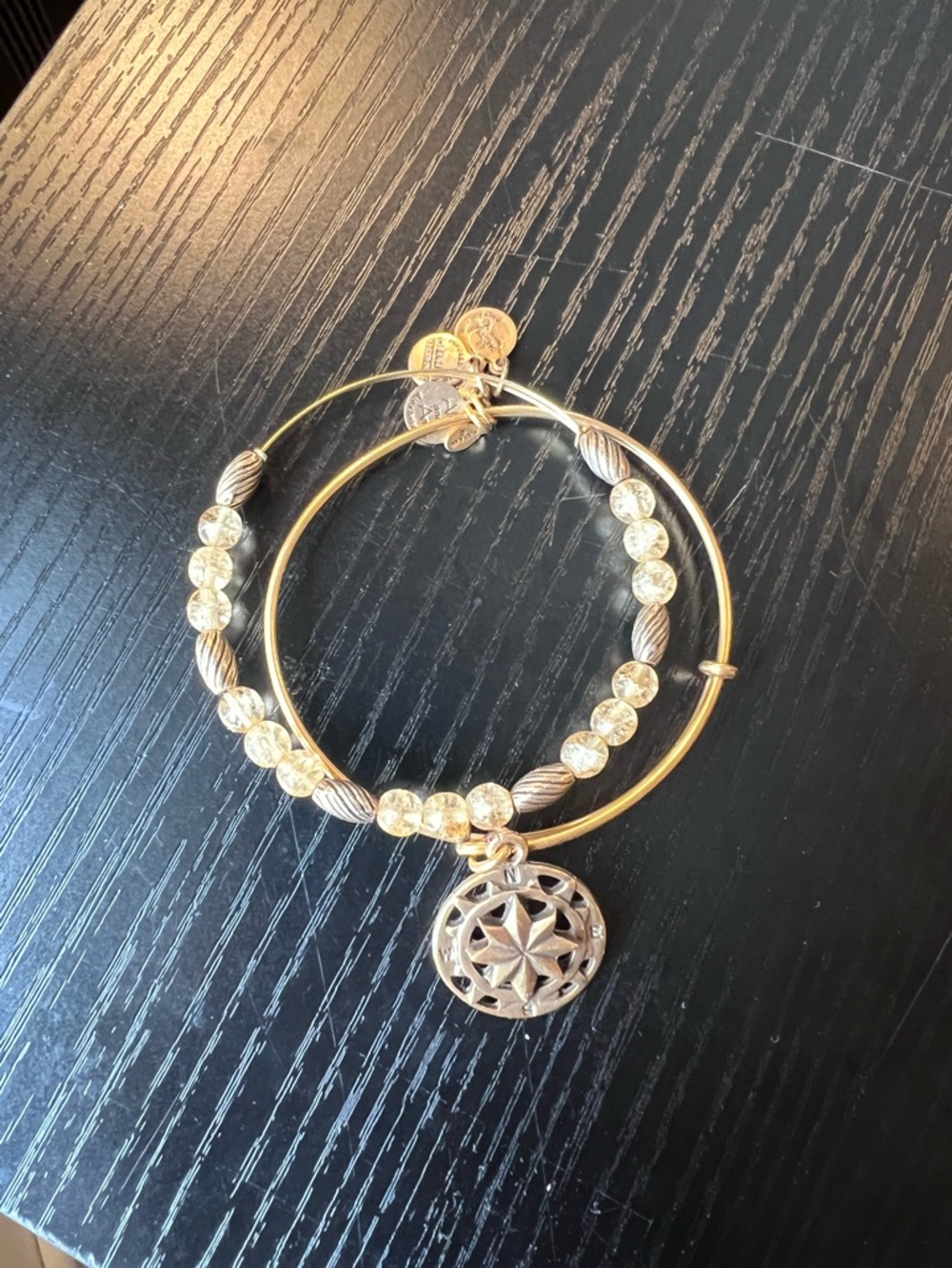 Set of 2 Alex & Ani Gold Tone Women's Charm Bangle Bracelet Set - Picture 2 of 4